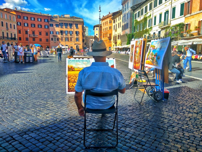 maestro de la pintura, roma, plaza nabona, crealidades, guia de roma en tres dias